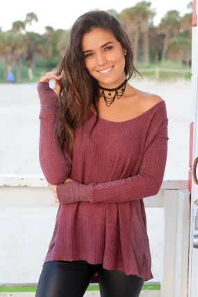 Burgundy Long Sleeve Top with Thumb Holes