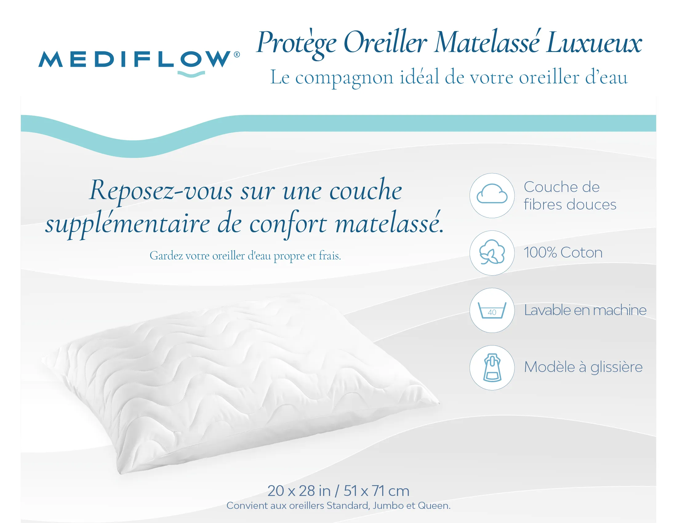 100% Cotton Quilted Pillow Protector - Give your water pillow an extra layer of comfort