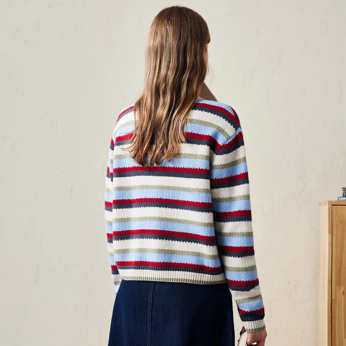 100% Wool Striped Cozy Knit Half-Zip Sweater