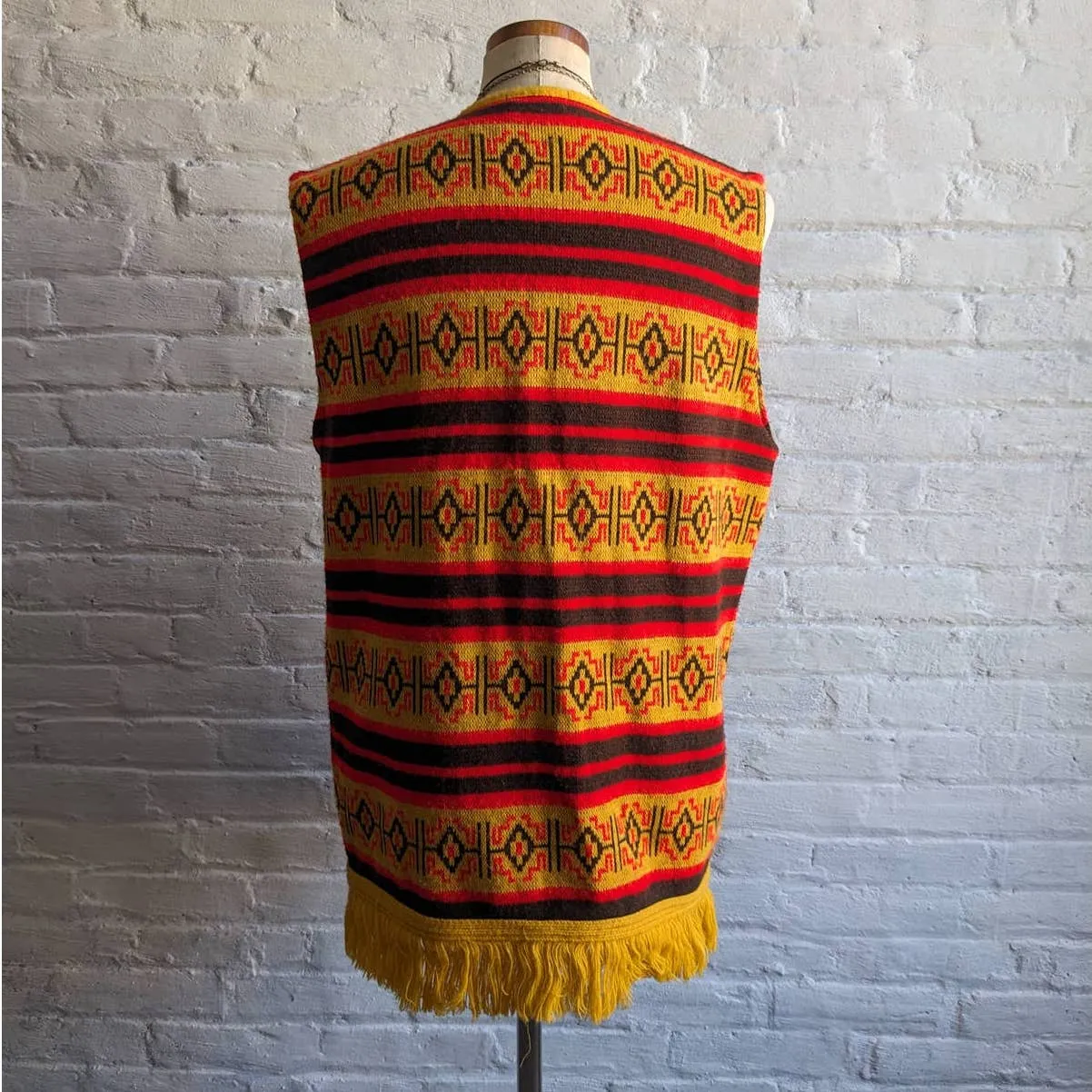 70s Vintage Woven Southwest Blanket Poncho Handmade Hippie Fringe Trippy Vest