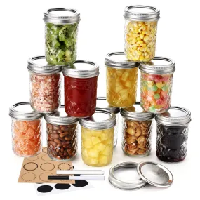 8 oz Regular-Mouth Glass Mason Canning Jars with Airtight Lids - 12 Pack