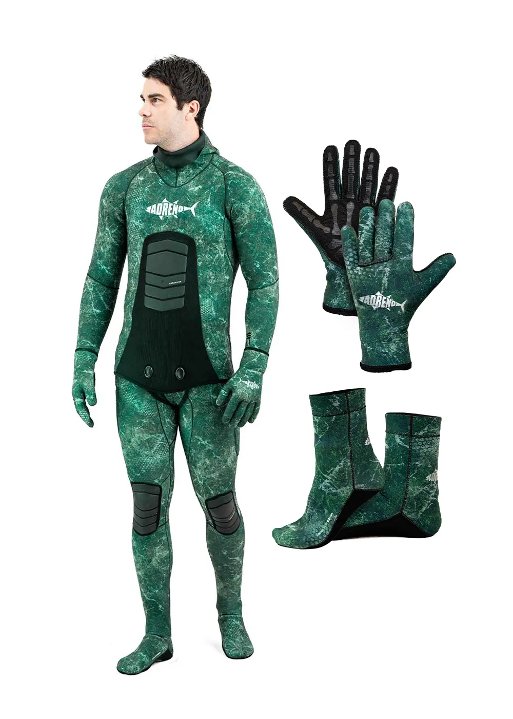 Adreno Mens Abrolhos 3.5mm Two Piece Wetsuit, Diving Gloves, Diving Socks - Combo