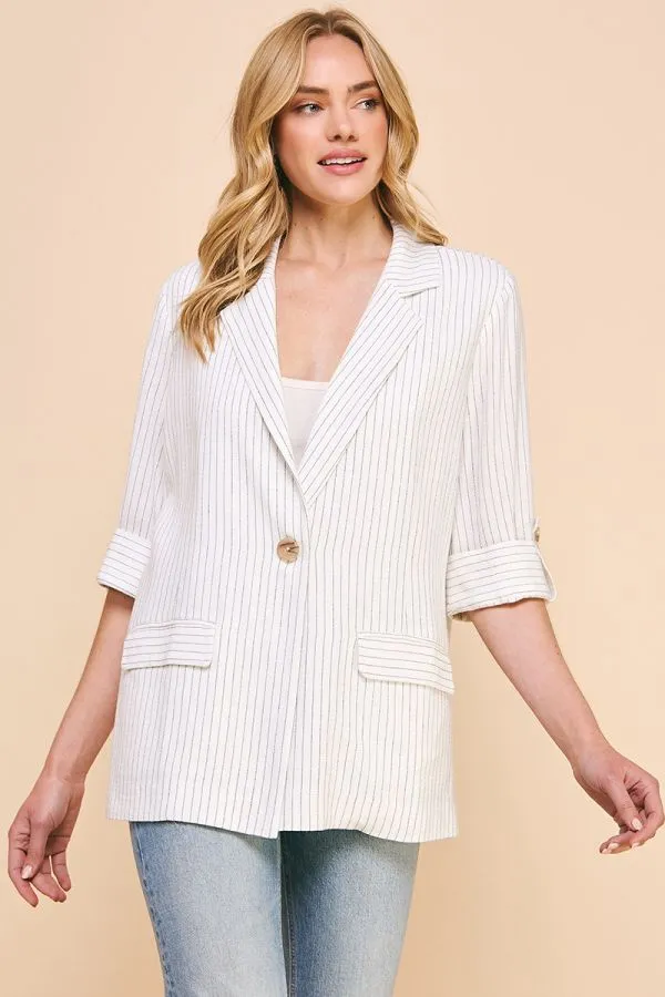 AE Pin Striped Linen Blazer