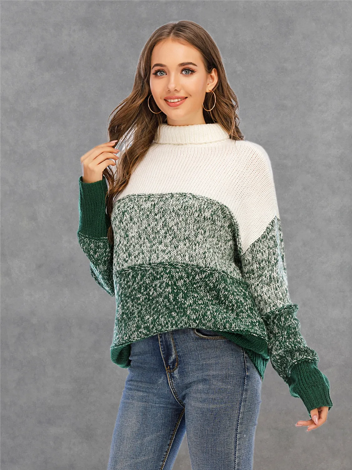 Angel Wings Color Block Turtleneck Sweater