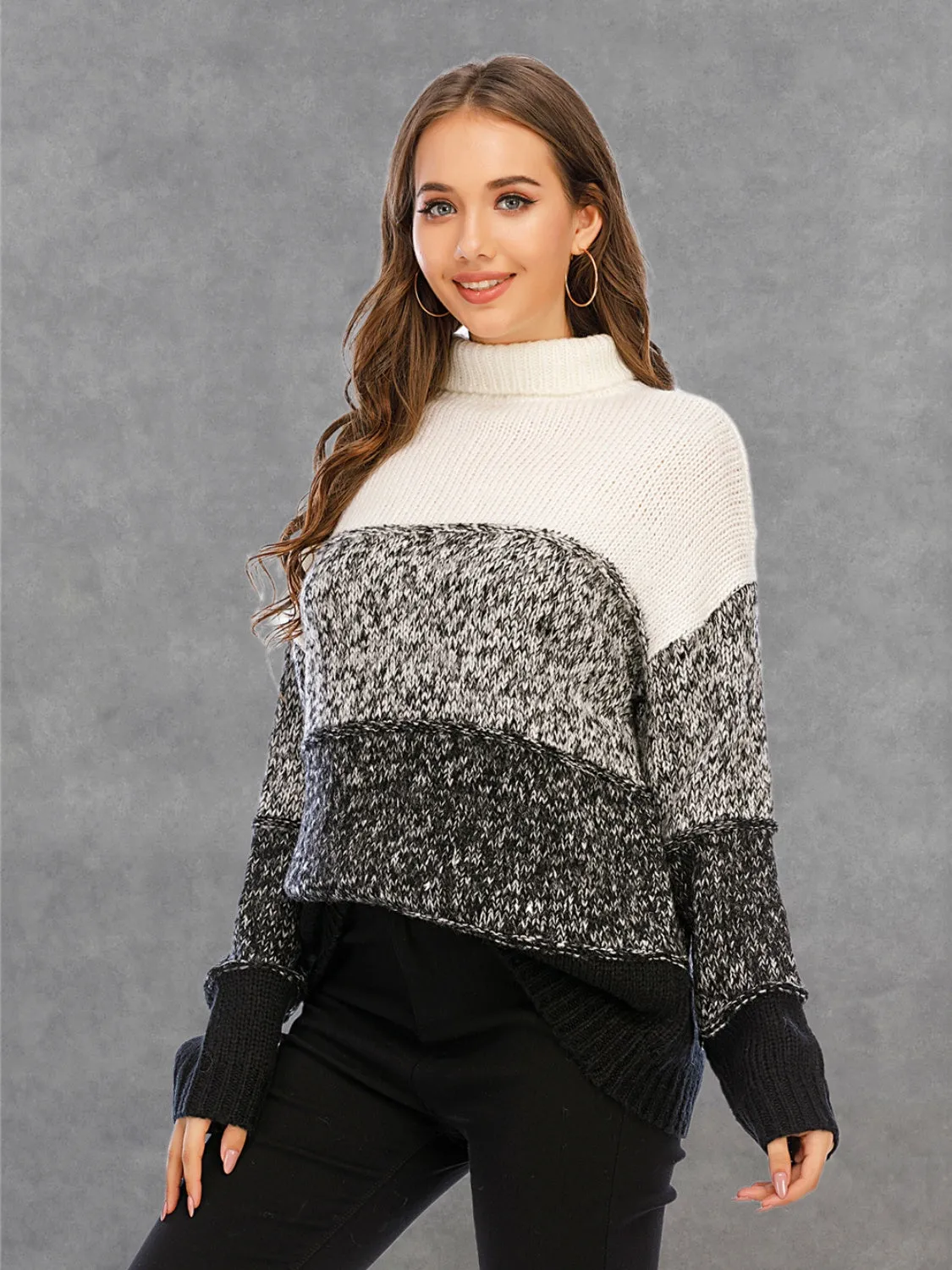 Angel Wings Color Block Turtleneck Sweater