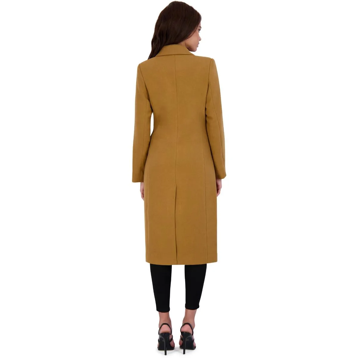 Avec Les Filles Women’s Double Breasted Tailored Wool Blend Coat with Peak Lapel