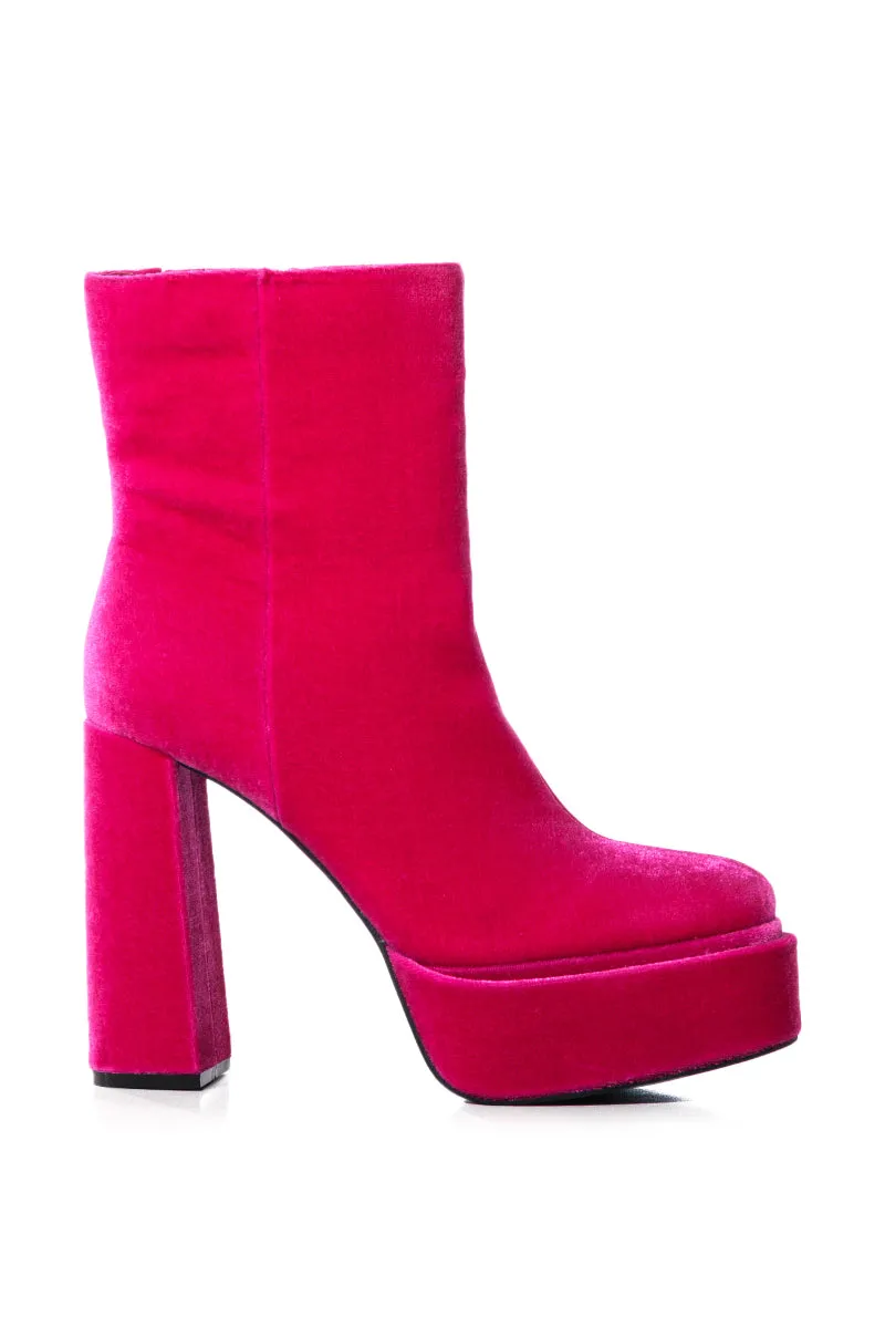 AZALEA WANG CLEMMIE FUCHSIA VELOUR BOOTIE