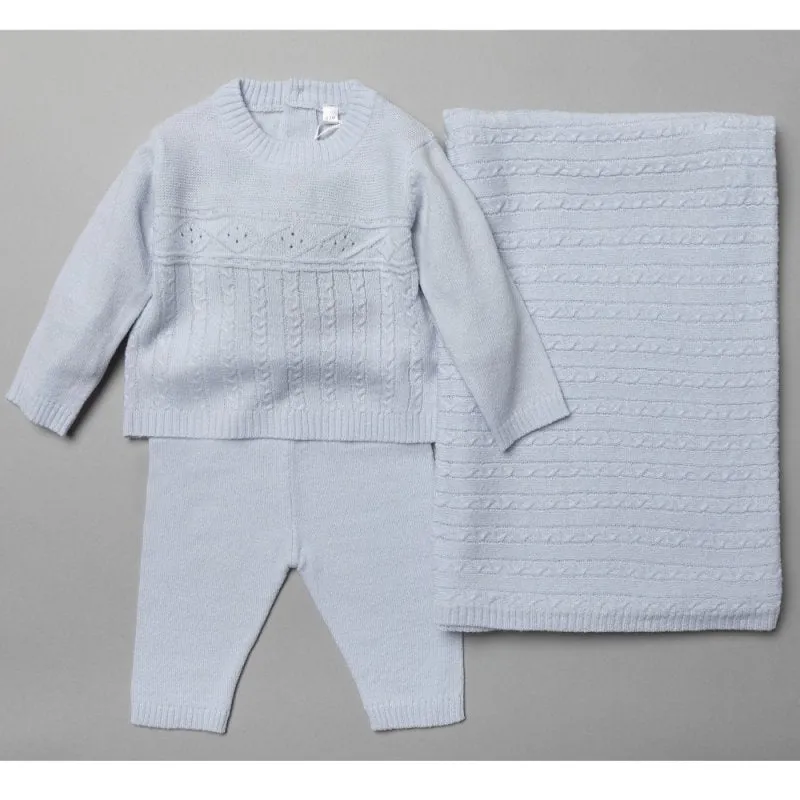 Baby Boy Knitted Clothing Set with Shawl Blanket Sky Blue