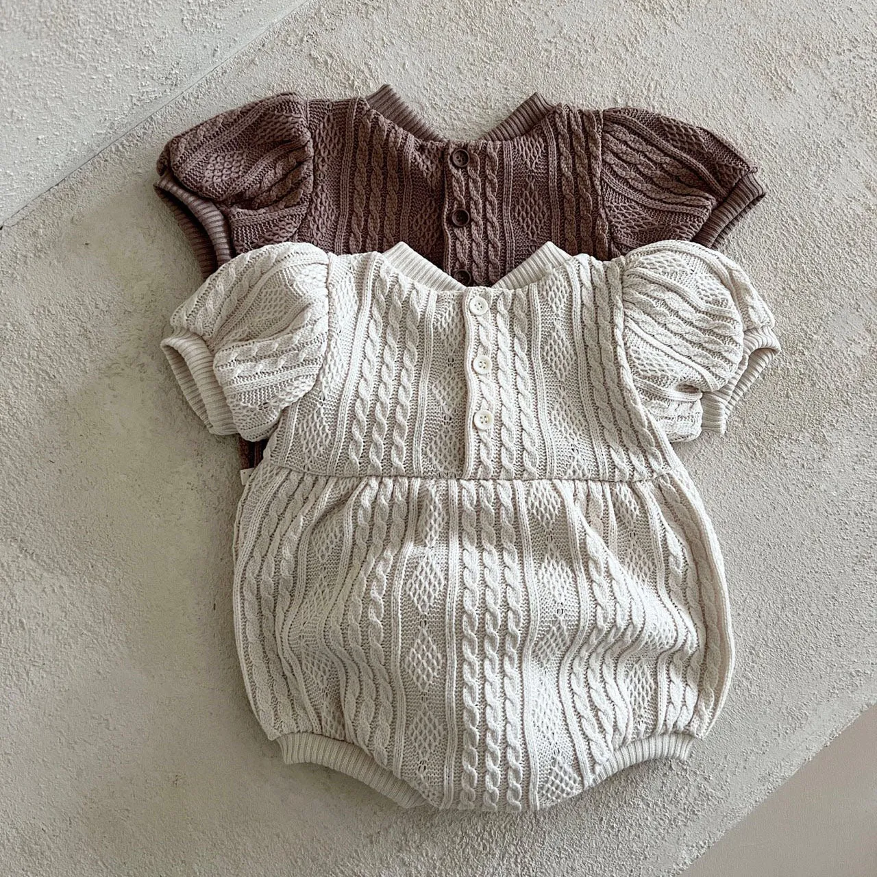 Baby Cable Knit Sweater Puff Short Sleeve Bubble Romper (3-24m) - 2 Colors