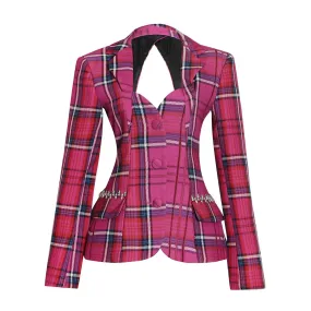 Backless Diamonds Slim Blazer For Women Notched Collar Long Sleeve Solid Minimalsit Blazers Female Clothes