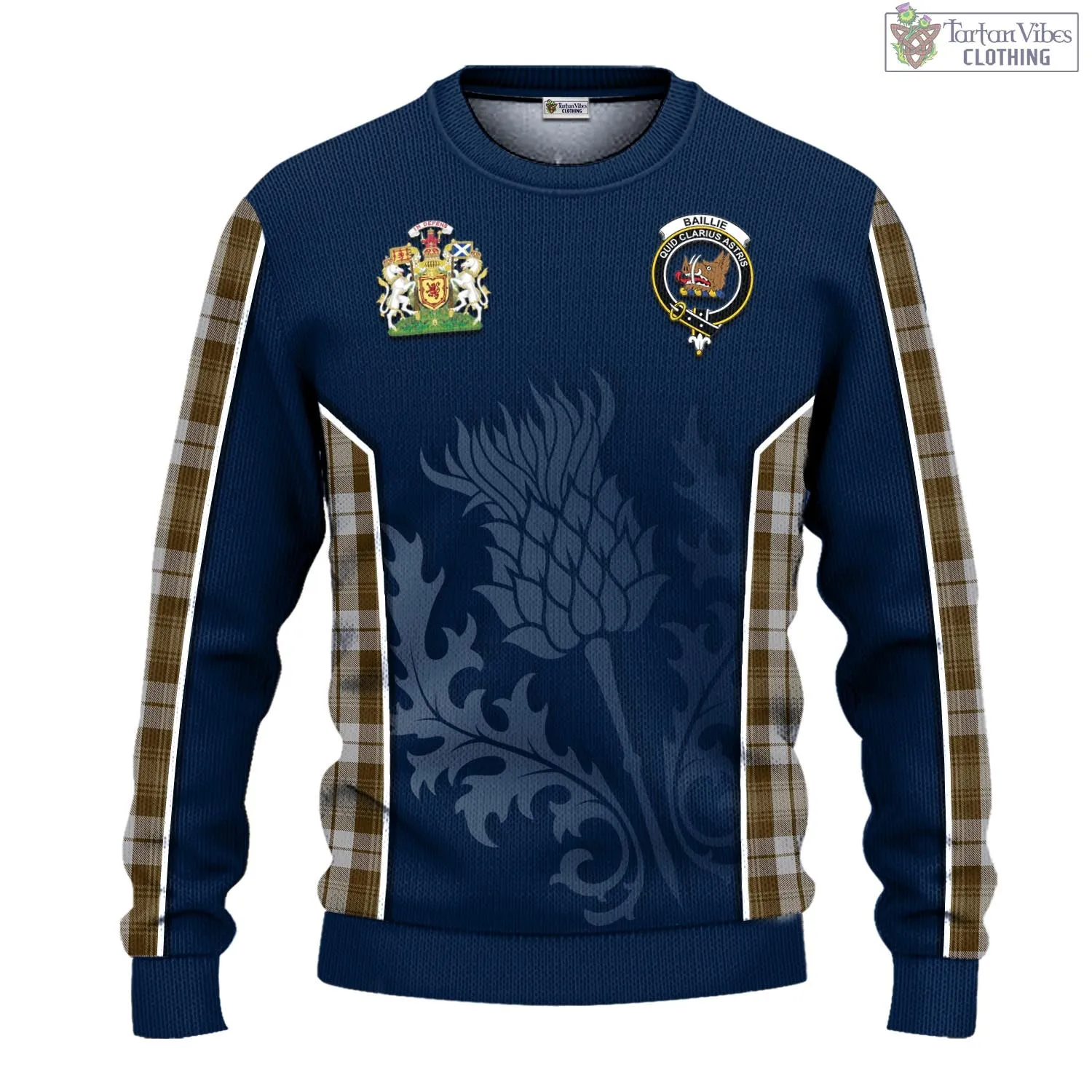 Baillie Dress Tartan Knitted Sweatshirt with Family Crest and Scottish Thistle Vibes Sport Style