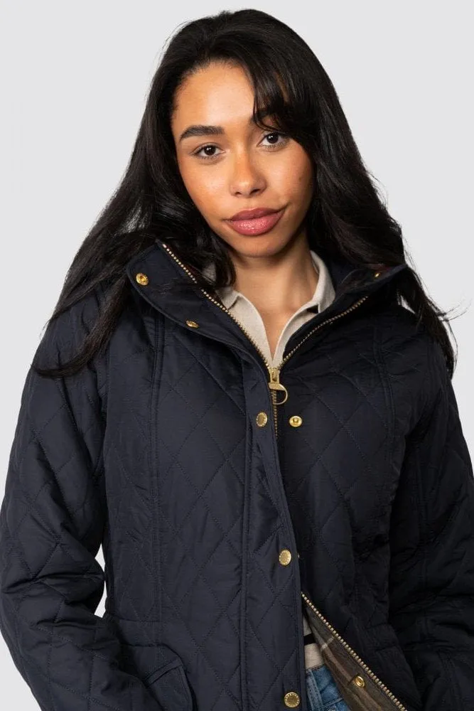 Barbour Millfire lady's quilted jacket with hood in Navy/Classic LQU0665NY94