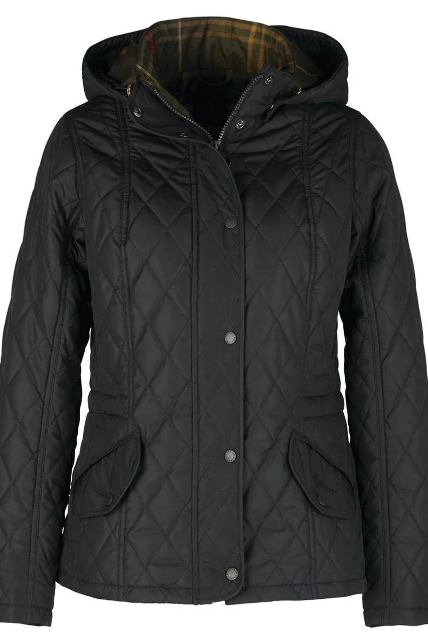 Barbour Millfire lady's quilted jacket with hood in Navy/Classic LQU0665NY94