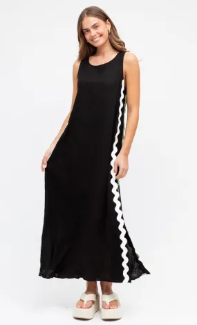 Barcelona Black Ric Rac Maxi Dress