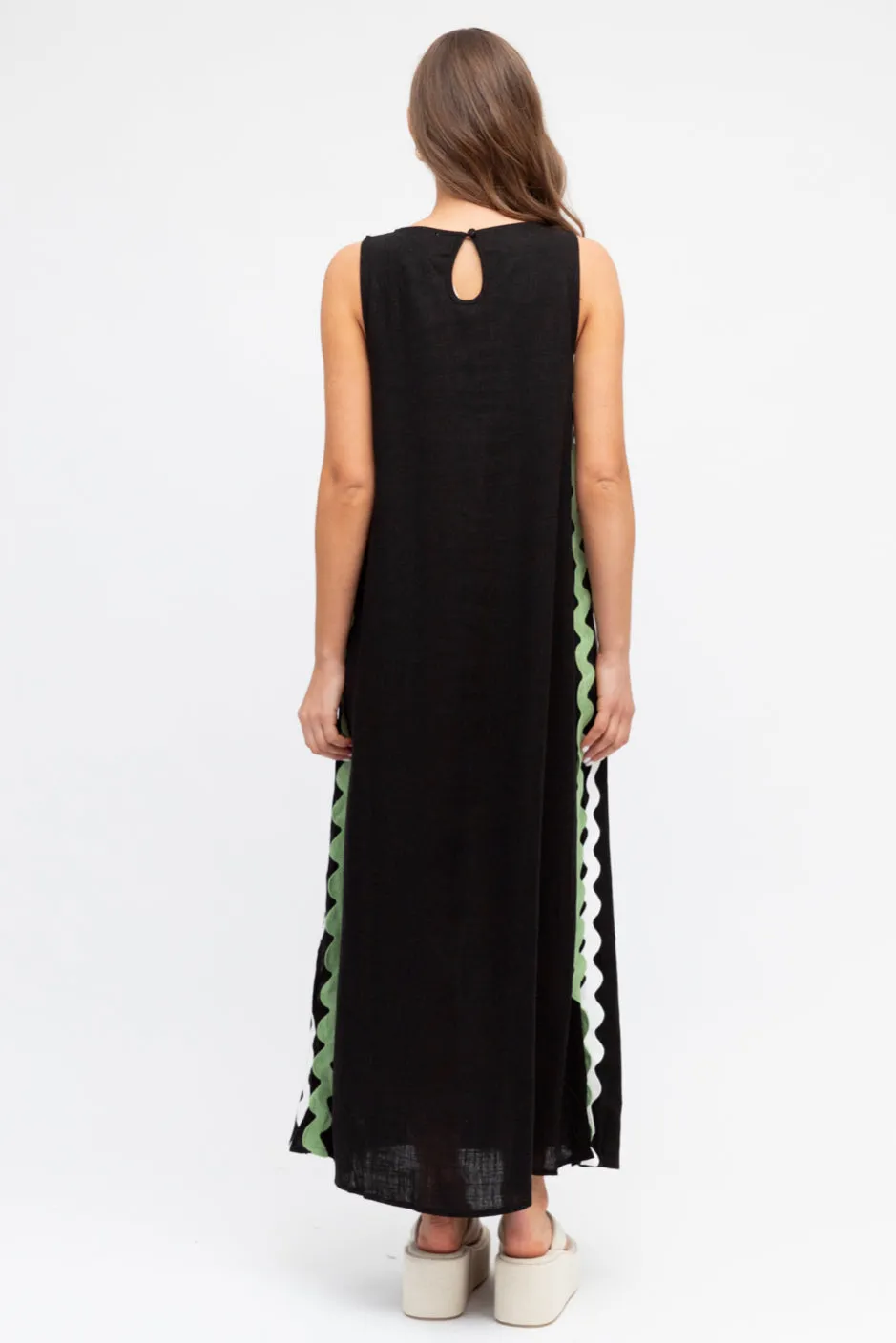 Barcelona Black Ric Rac Maxi Dress