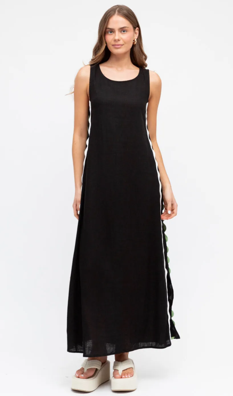 Barcelona Black Ric Rac Maxi Dress