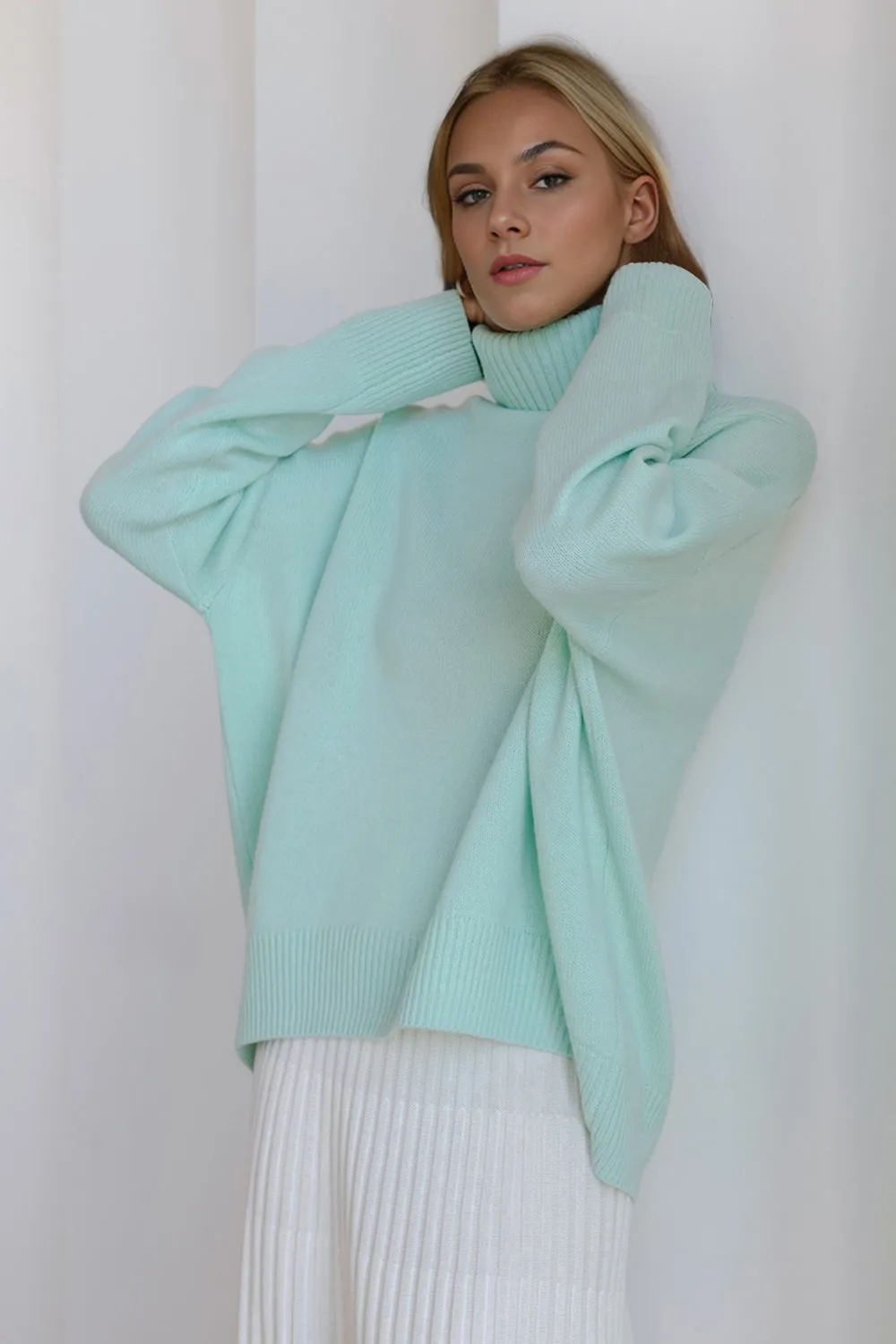 Basic Bae Turtleneck Dropped Shoulder Long Sleeve Sweater