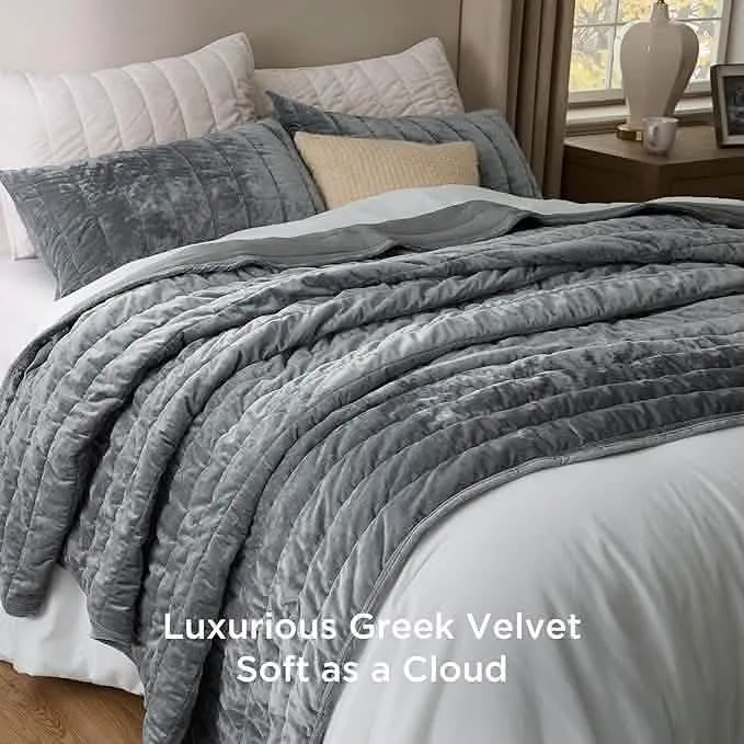 Bedsure Grace Striped Velvet Quilt Set