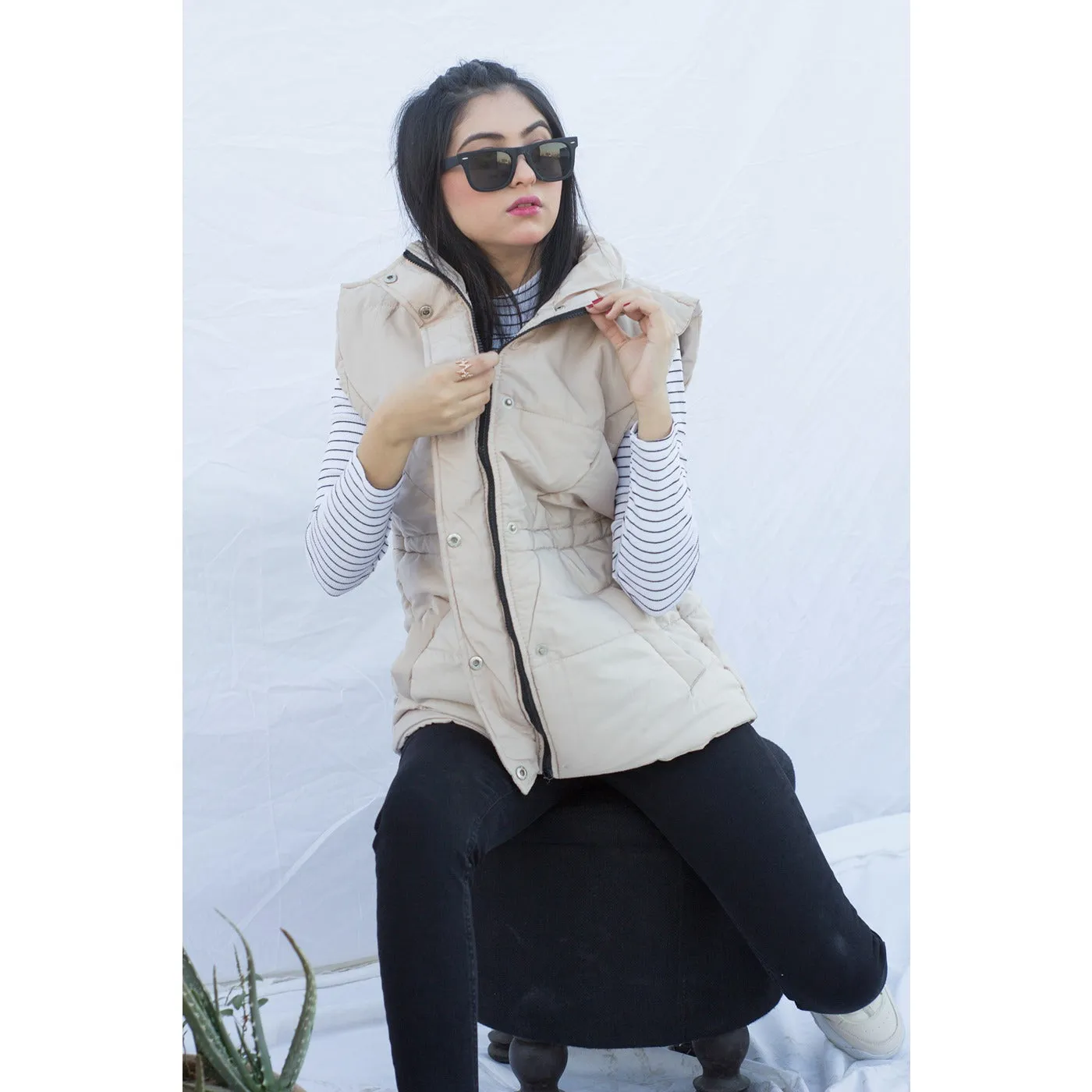 Beige Sleeveless Puffer Gilet