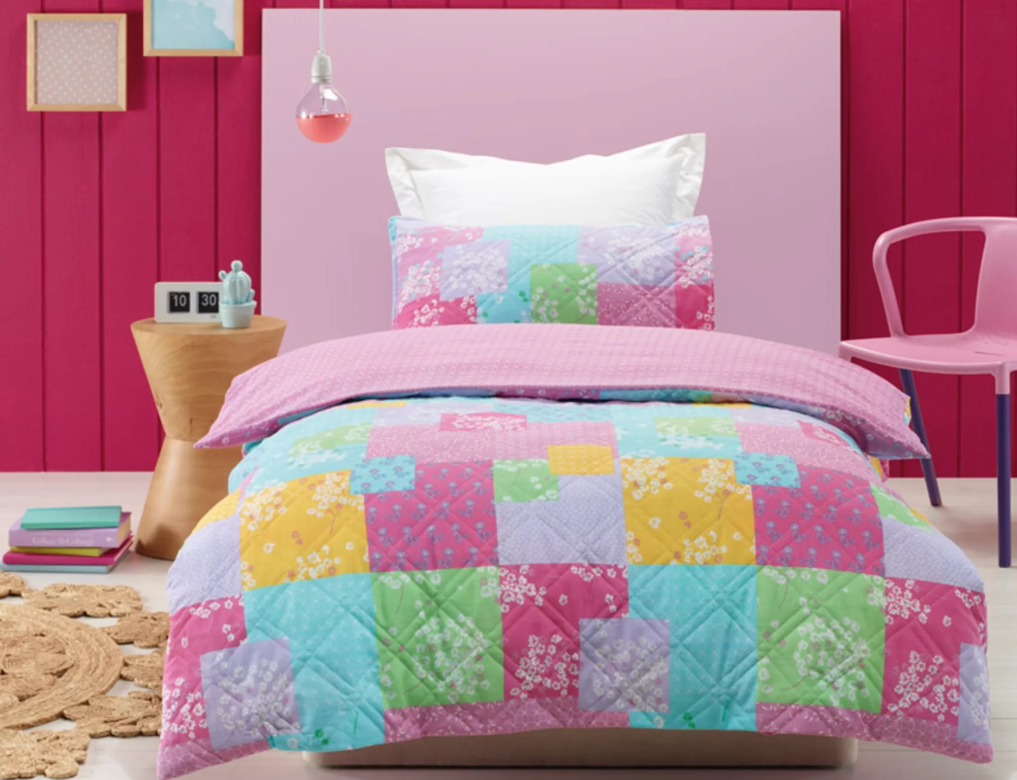 Bella Padded Quilt Cover & Pillow Cases Set Kids Bedding