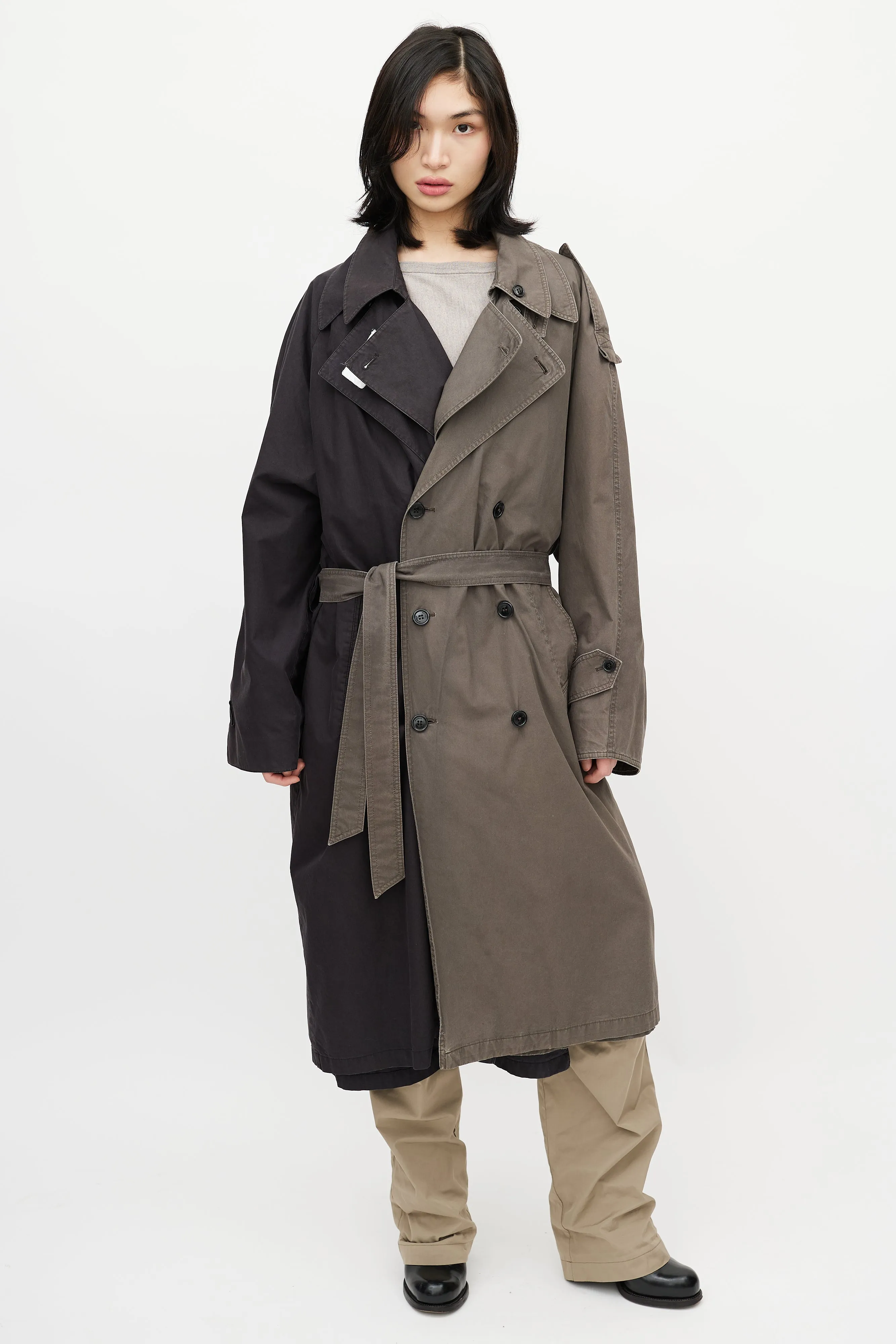 Black & Grey Reversible Belted Trench Coat