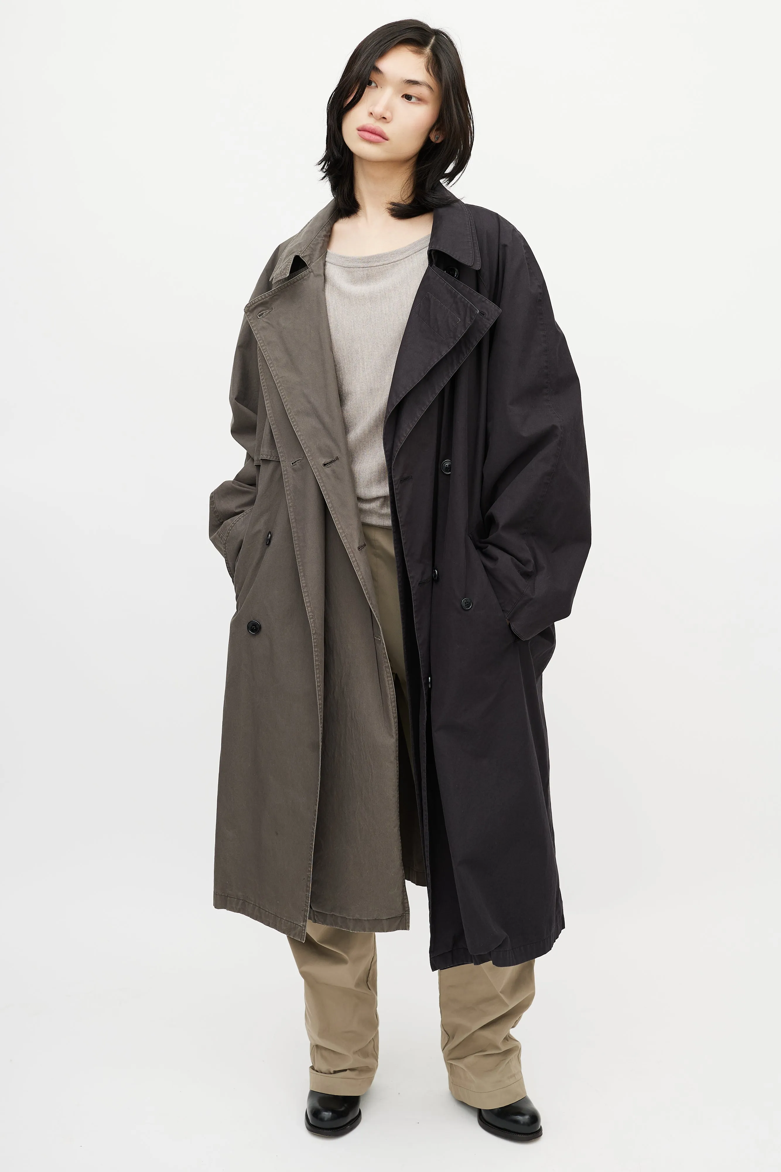 Black & Grey Reversible Belted Trench Coat