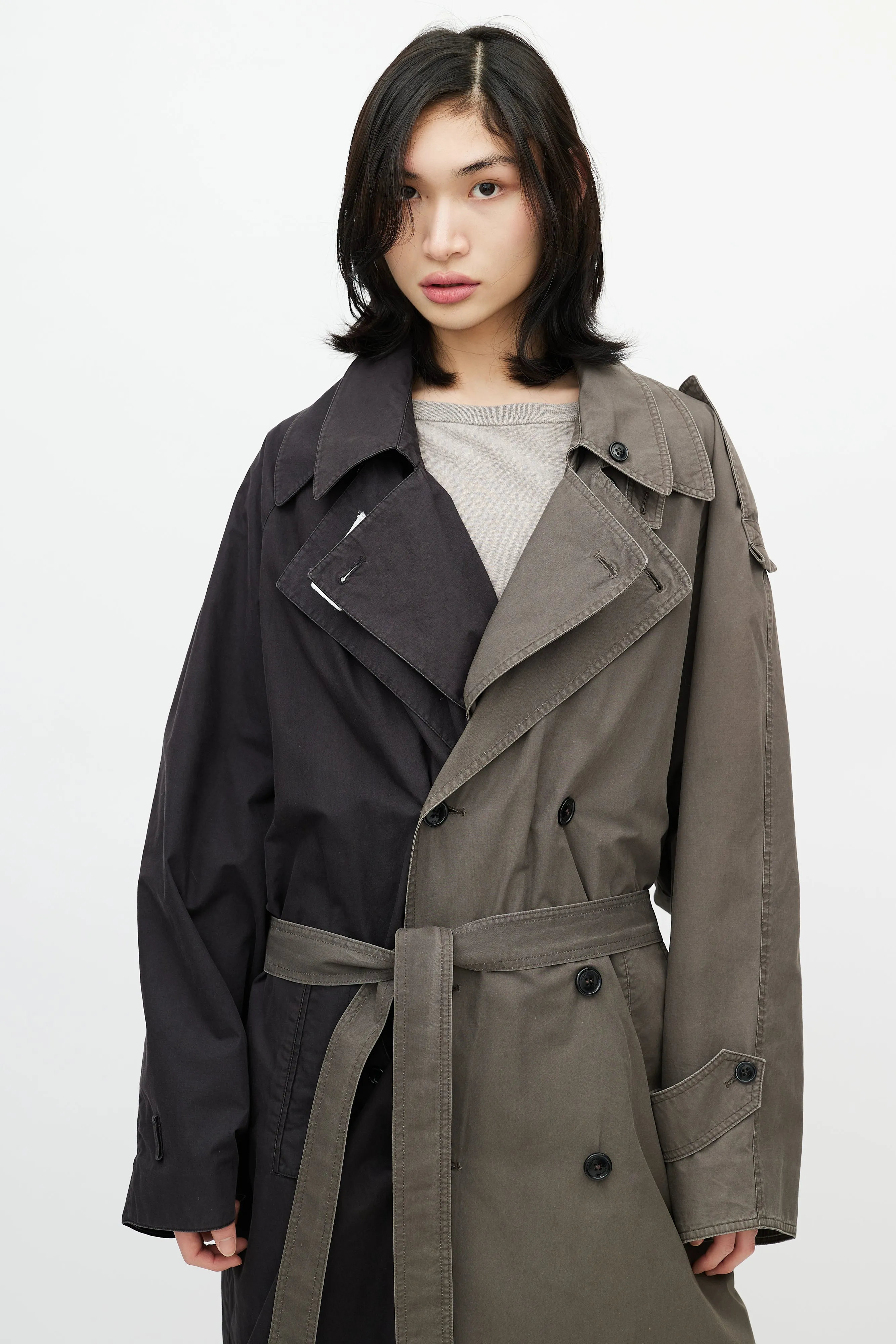 Black & Grey Reversible Belted Trench Coat