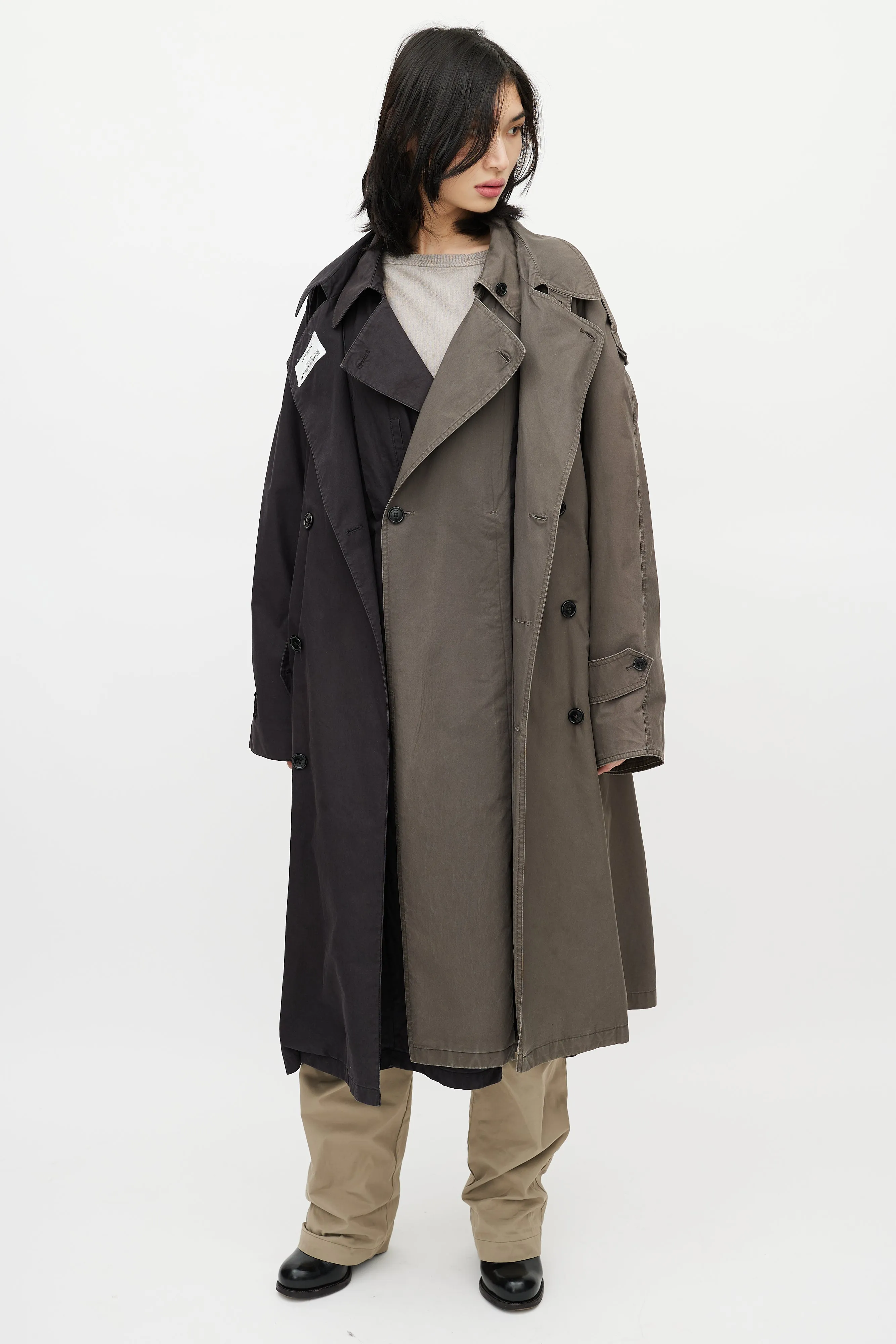 Black & Grey Reversible Belted Trench Coat