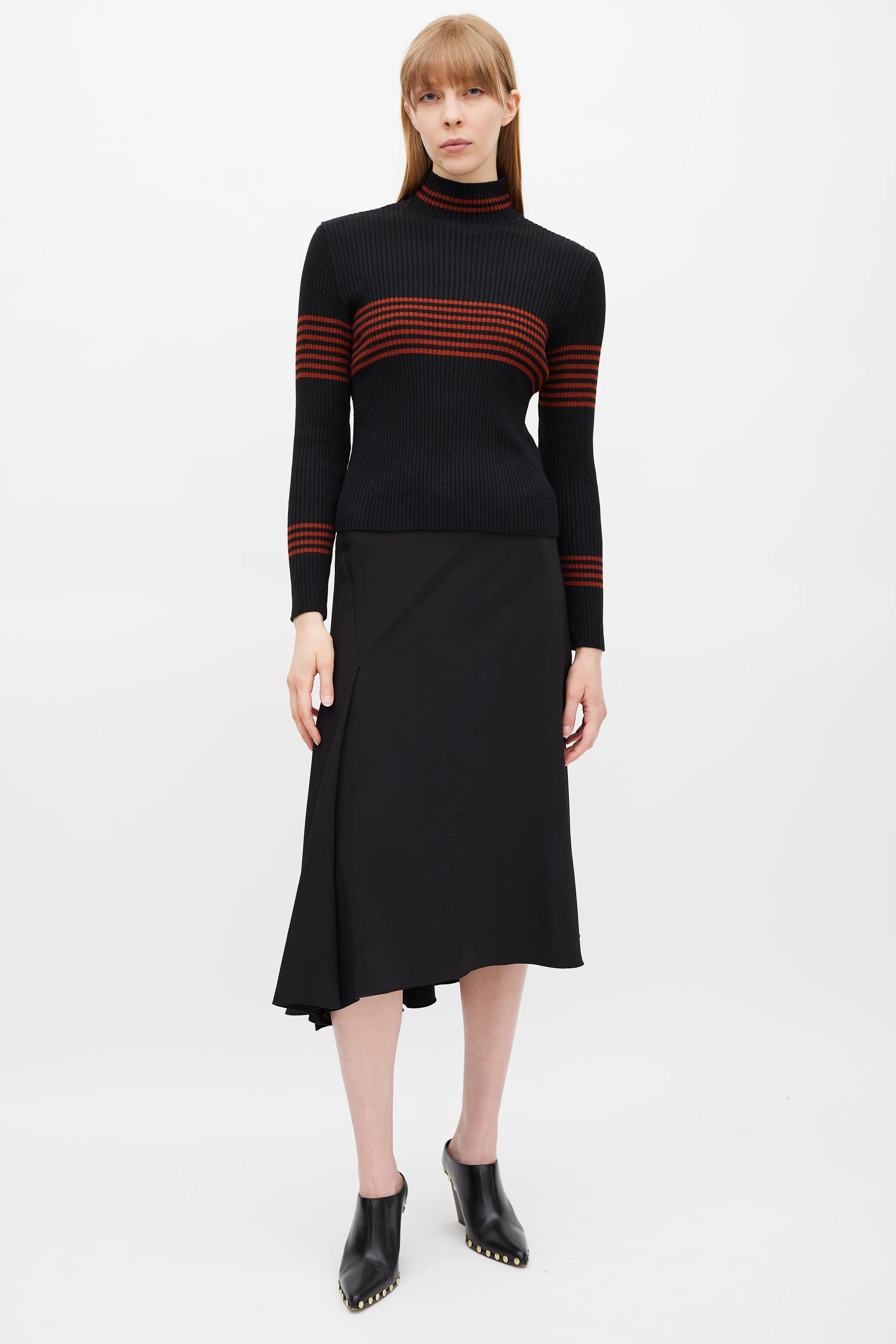 Black & Red Ribbed Turtleneck