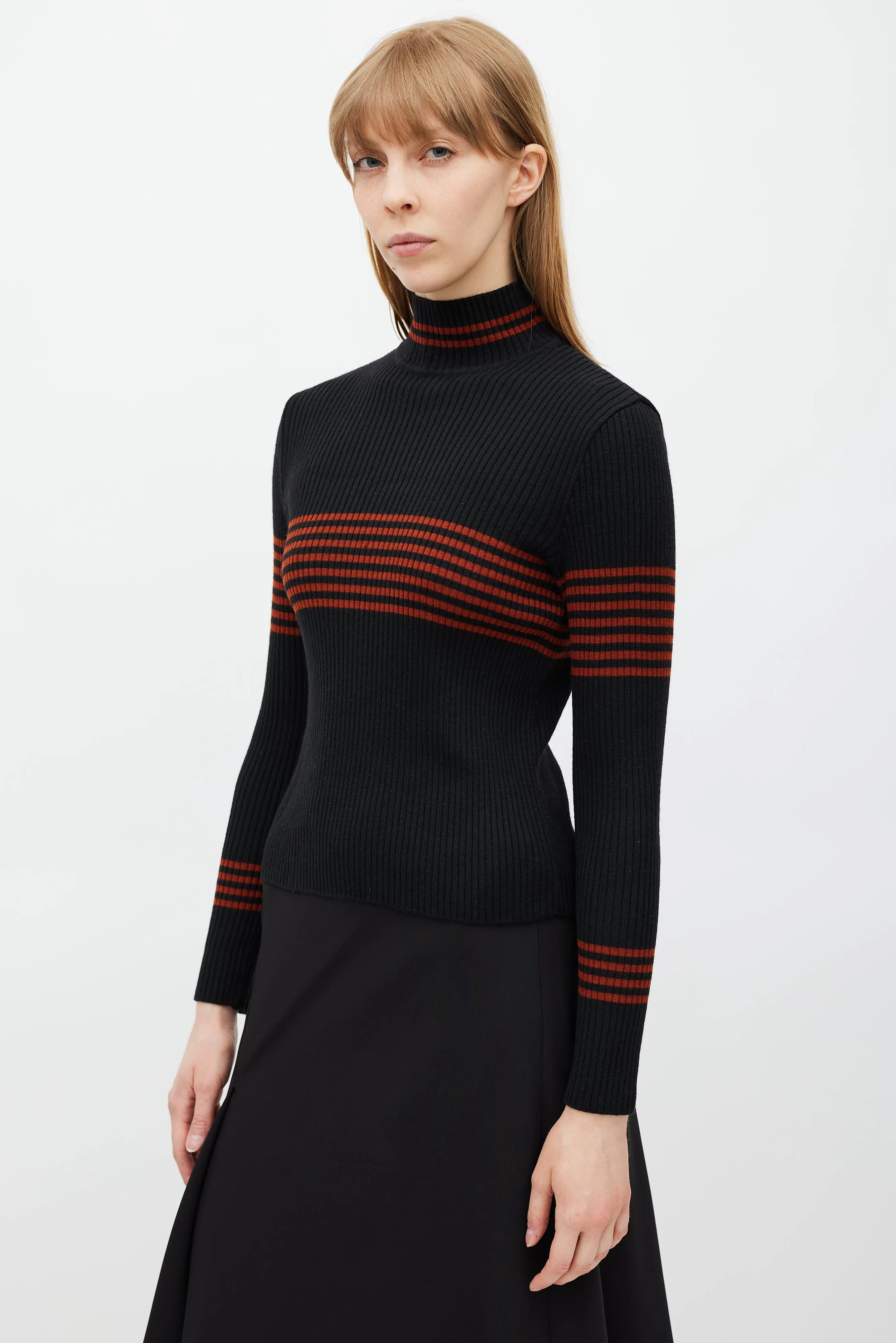 Black & Red Ribbed Turtleneck