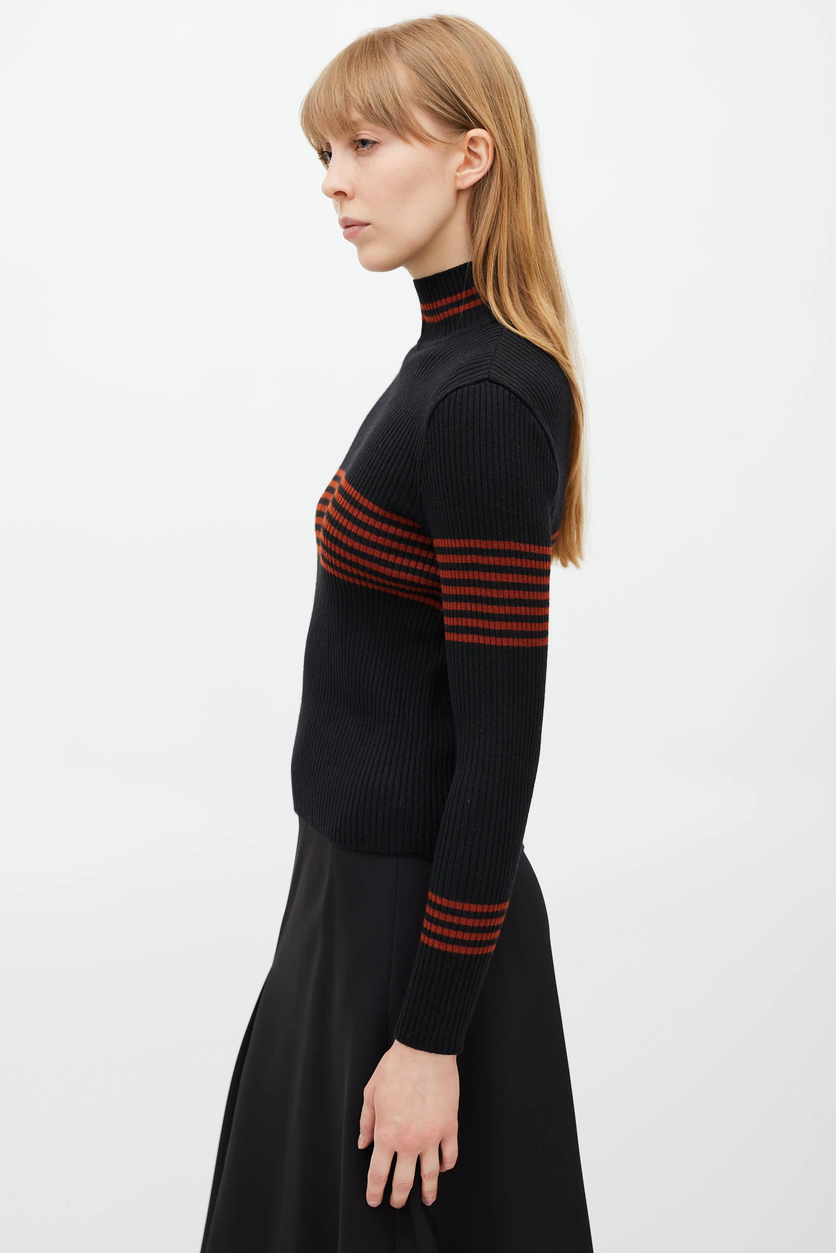 Black & Red Ribbed Turtleneck