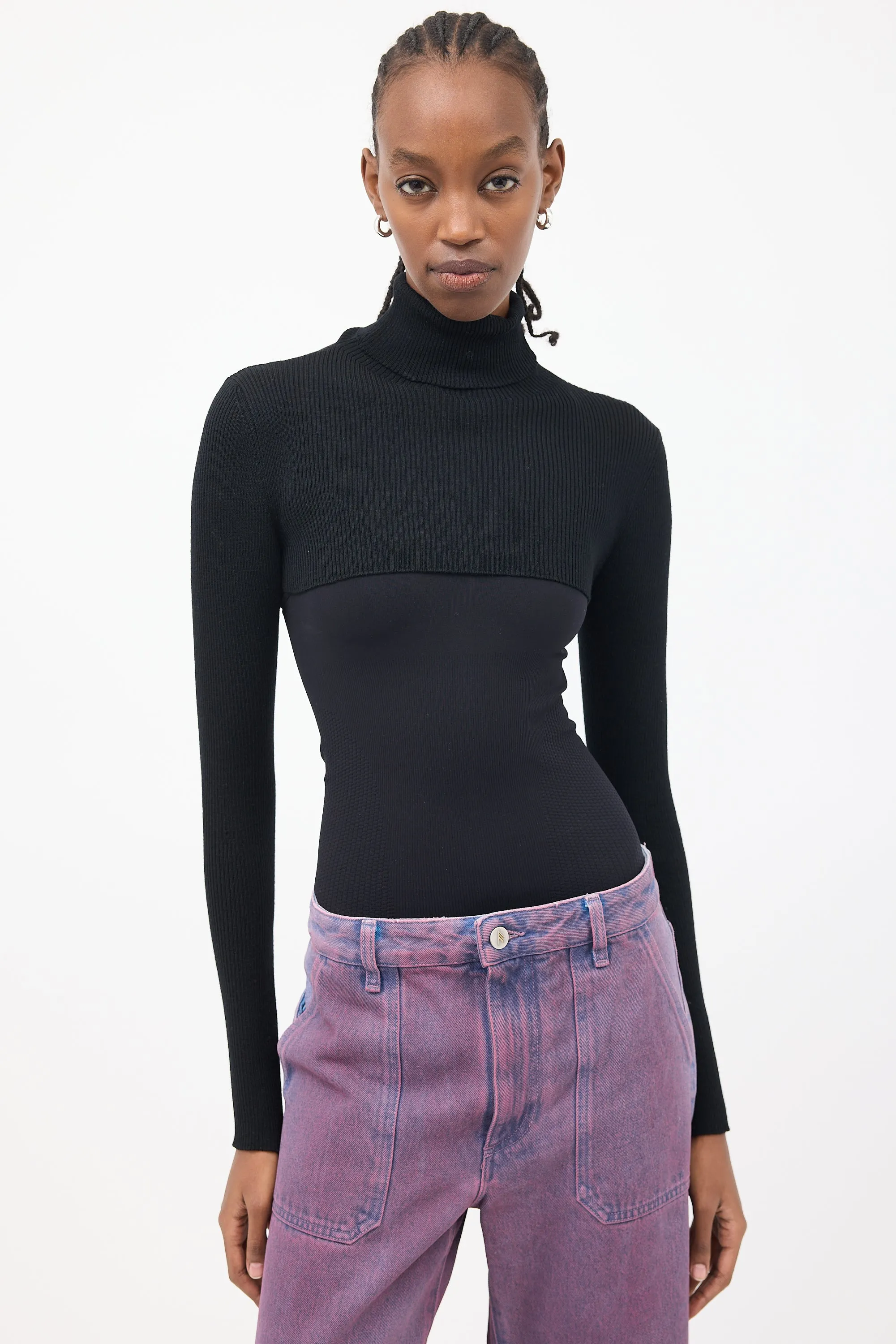 Black Cropped Ribbed Knit Top