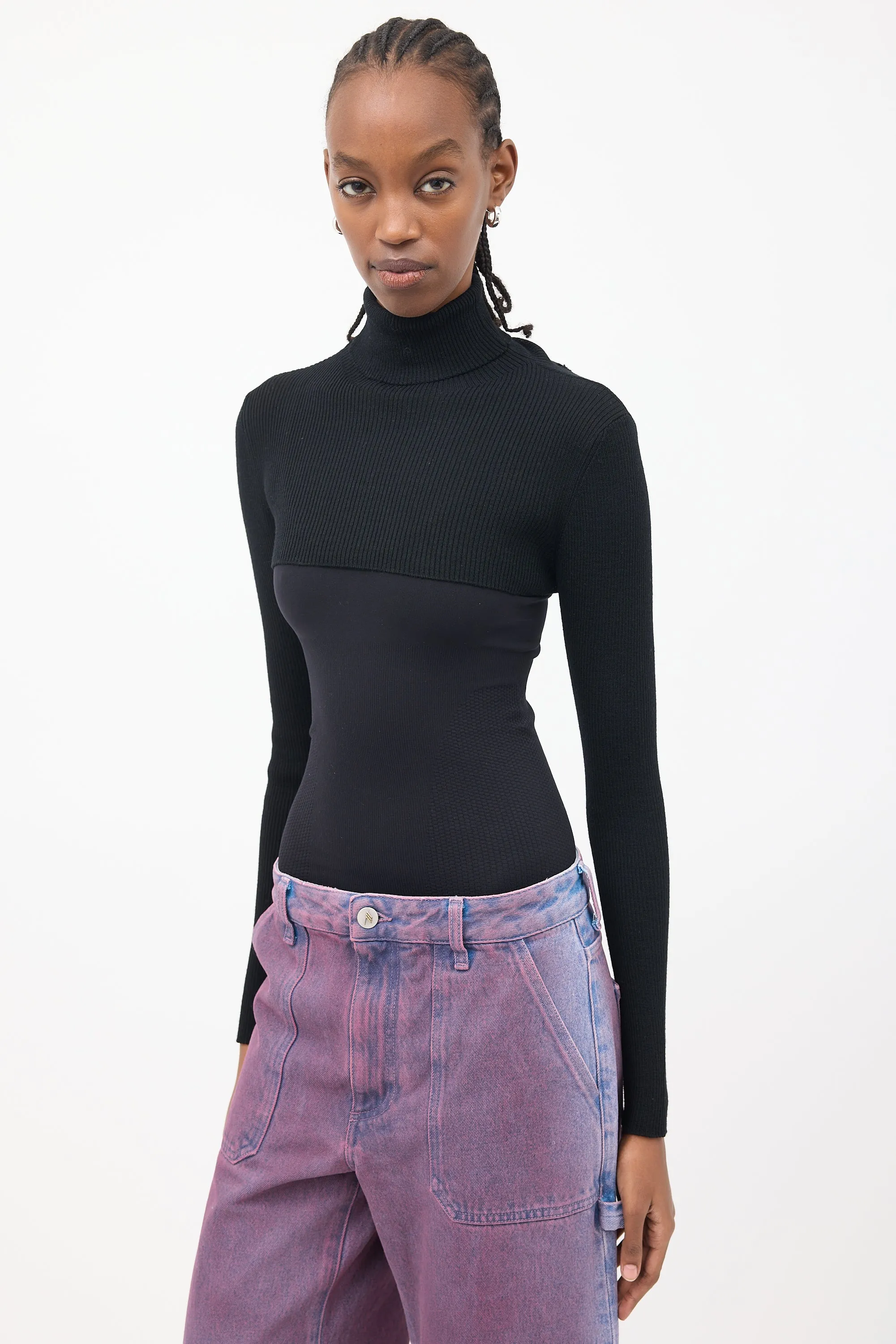 Black Cropped Ribbed Knit Top