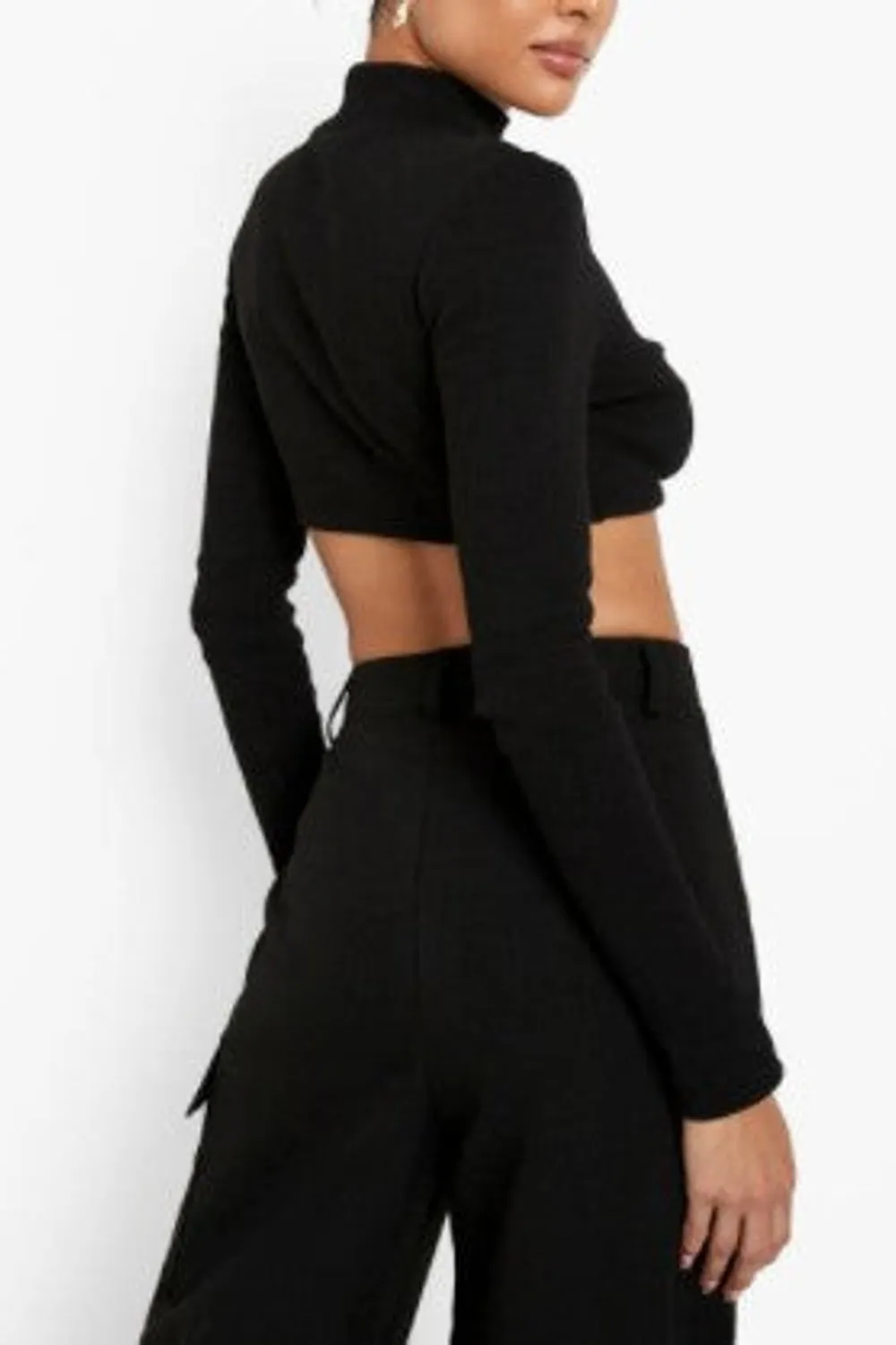 Black Poly Cut Out Twist High Neck