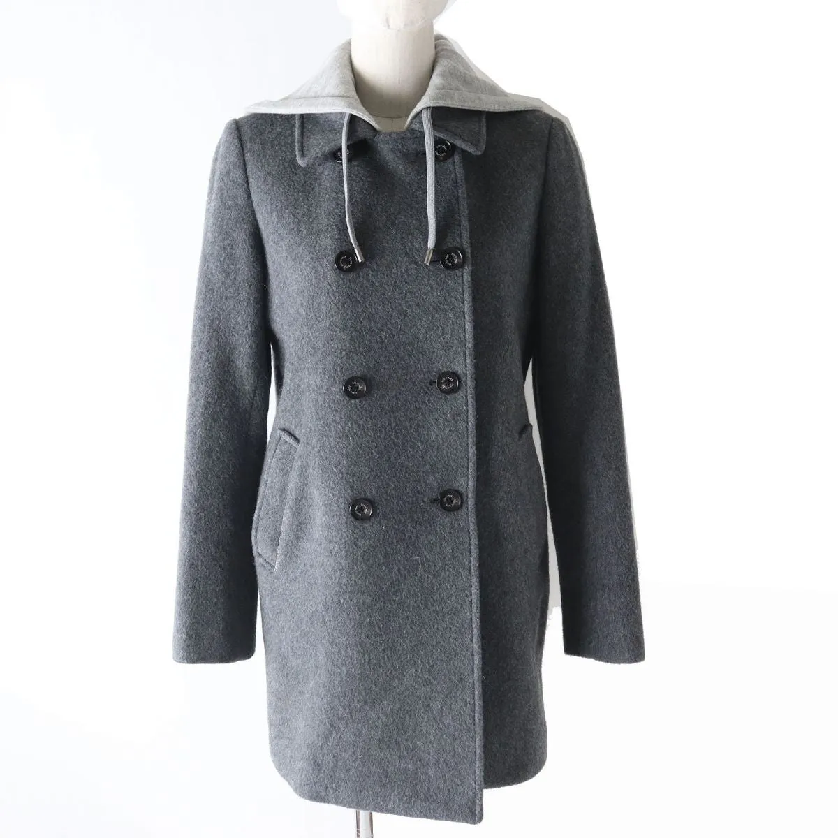 BlancVert Wool Hooded Peacoat Long Coat Women