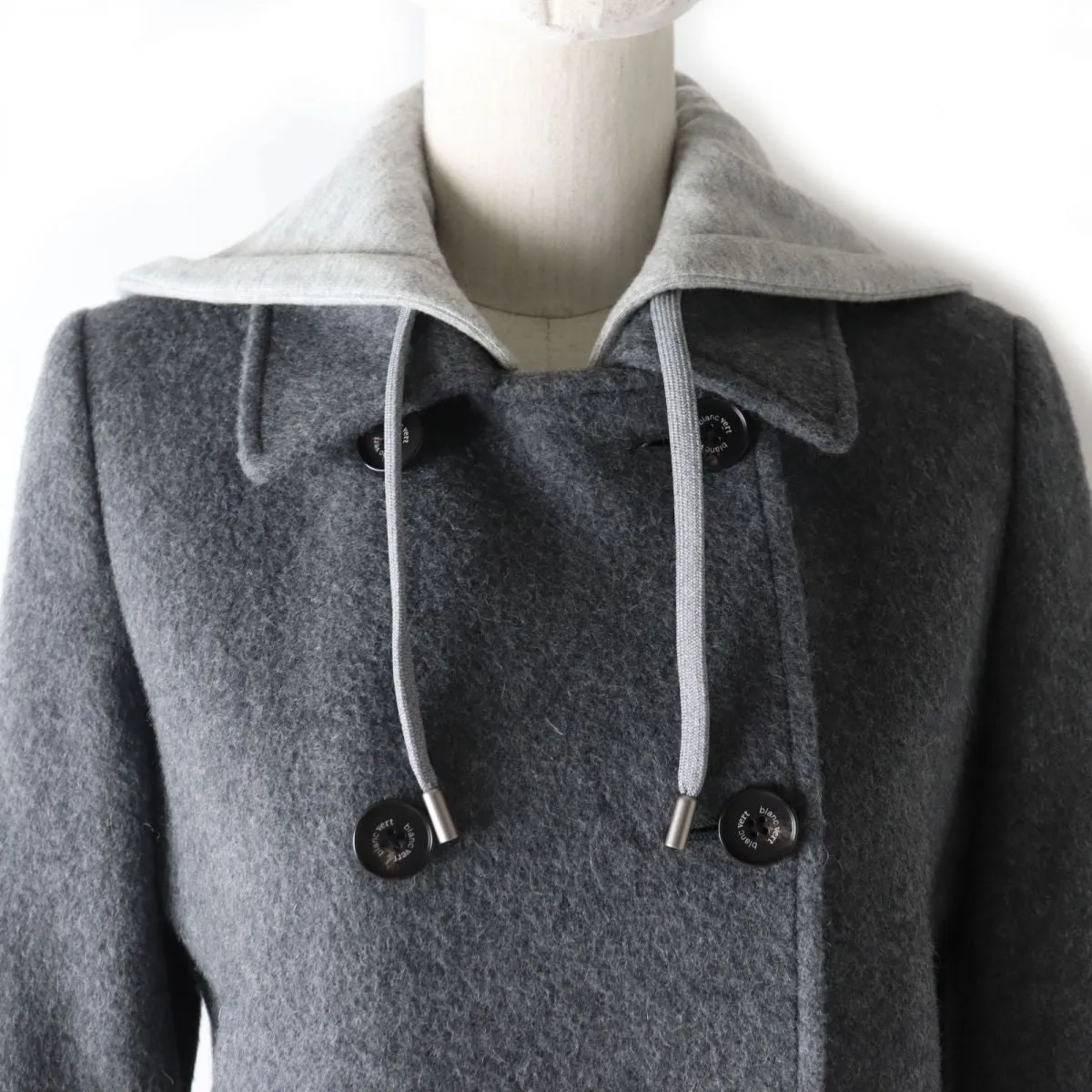 BlancVert Wool Hooded Peacoat Long Coat Women