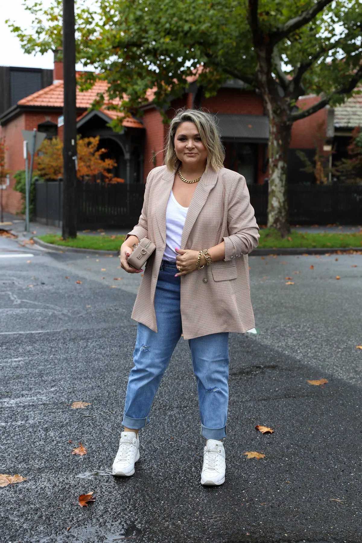 Boyfriend Blazer - Beige Check