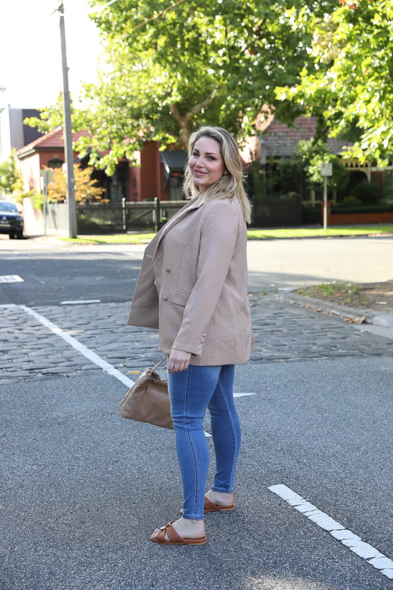 Boyfriend Blazer - Beige Check