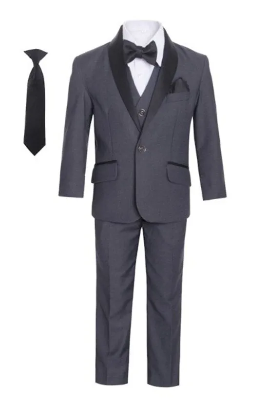 Boys Charcoal Grey Shawl Tuxedo Suit