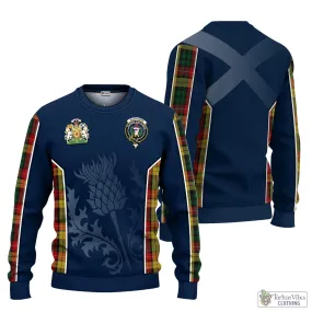 Buchanan Tartan Knitted Sweatshirt with Family Crest and Scottish Thistle Vibes Sport Style