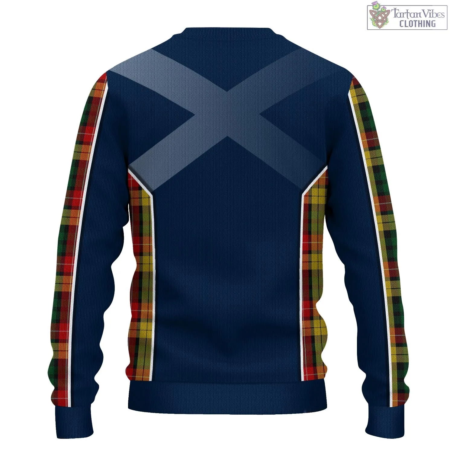 Buchanan Tartan Knitted Sweatshirt with Family Crest and Scottish Thistle Vibes Sport Style