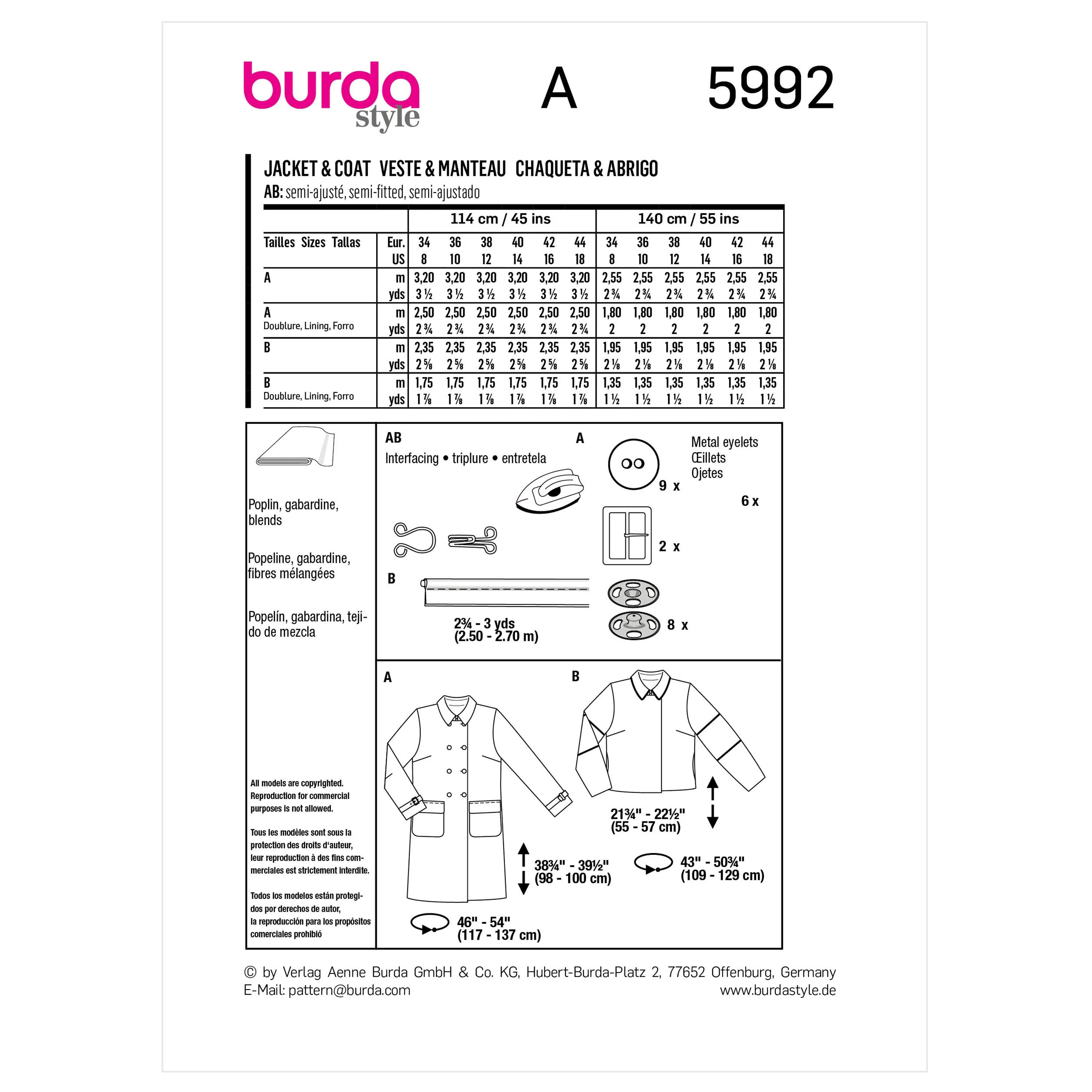 Burda Pattern 5992 Misses' Jacket