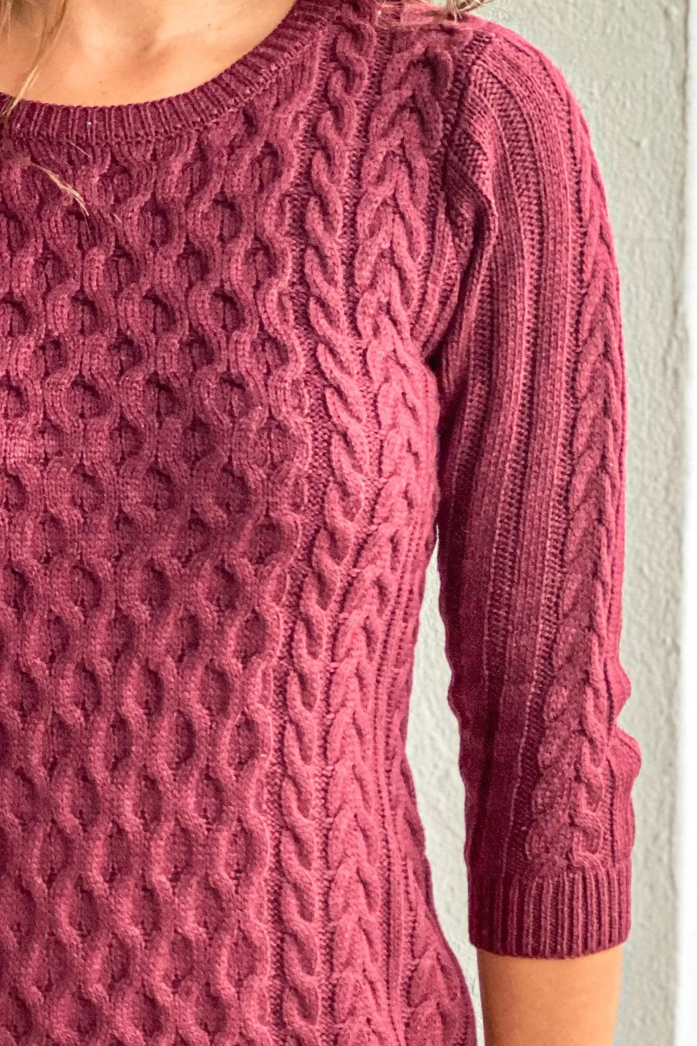 Burgundy Knit Sweater Dress with 3/4 Sleeves