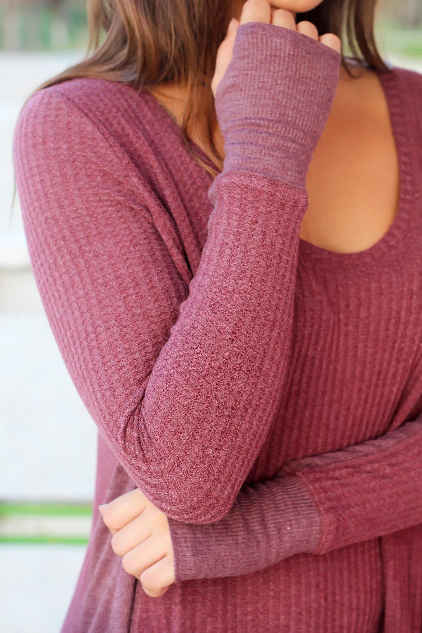 Burgundy Long Sleeve Top with Thumb Holes