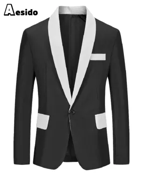 Business Casual Single Button Notch Lapel Men Blazer