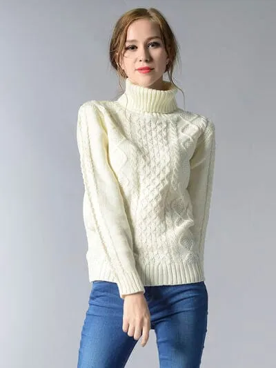 Cable-Knit Turtleneck Pullover Sweater