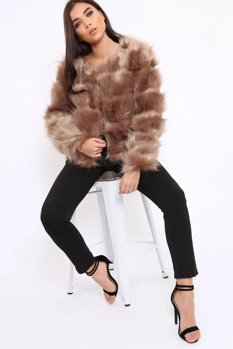 Camel Faux Fur Jacket - Amaria