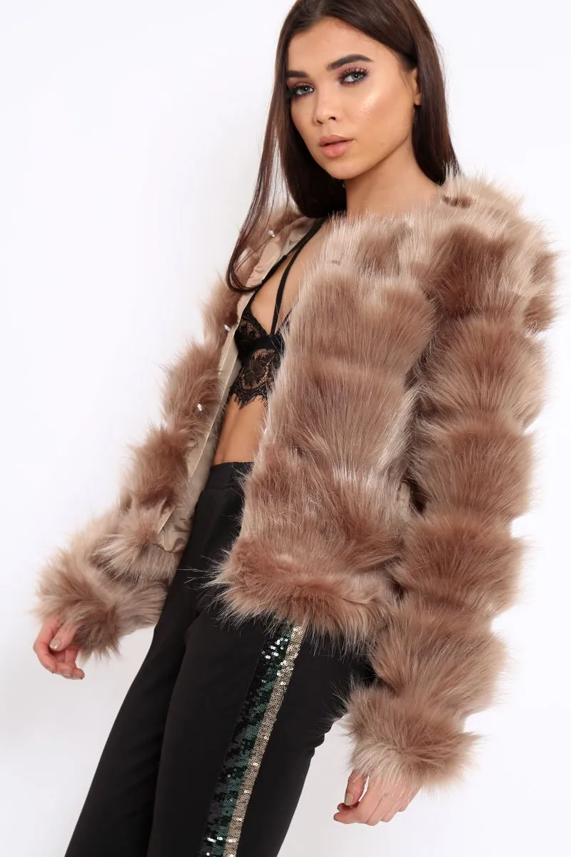 Camel Faux Fur Jacket - Amaria