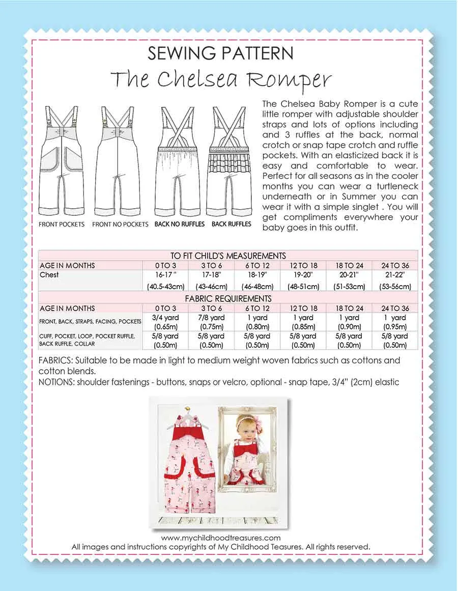 CHELSEA - Baby Ruffle Romper Pattern (0-36M)