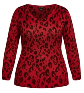 City Chic Women's Plus Trendy Leopard Print Sweater Red Size X-Small